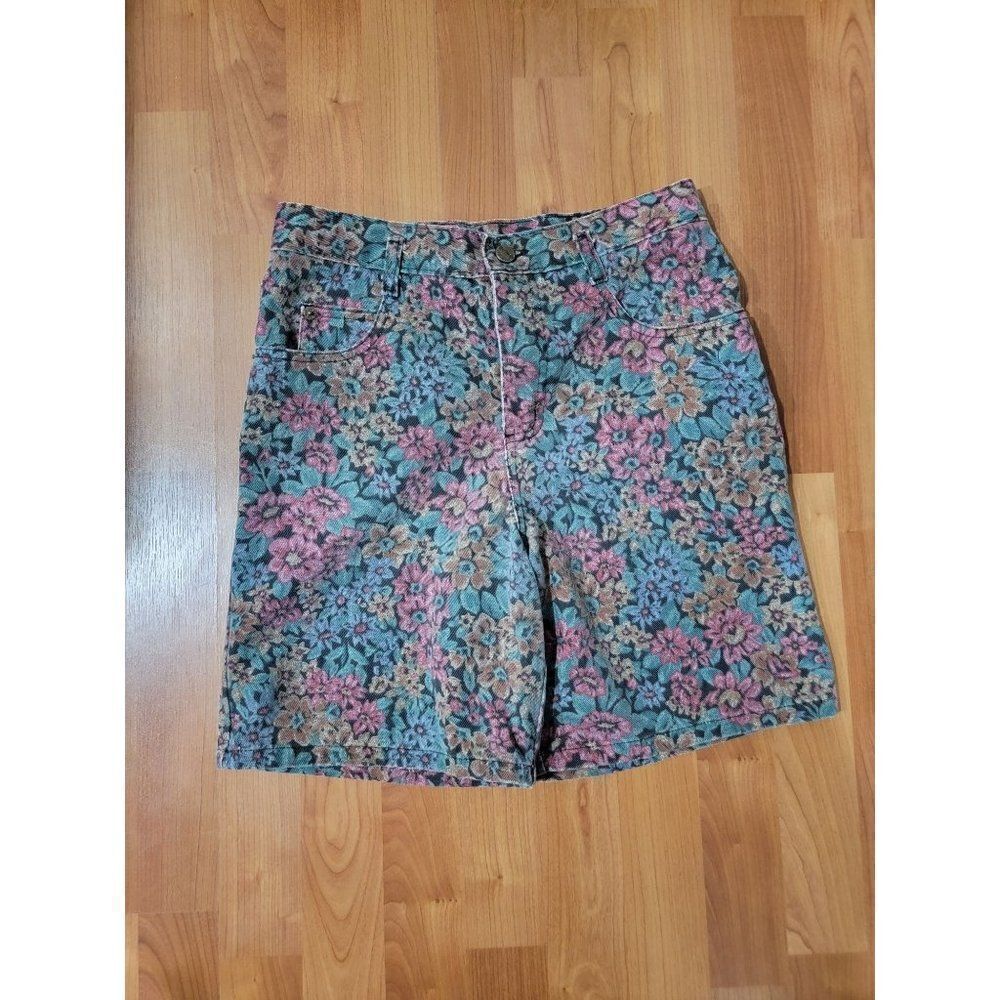 Be Bop 90s High Waist Dark Floral Shorts Girls Size 12